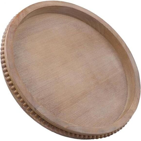 Round Wood Serving Tray Rustic Centerpiece Ottoman Tray Home Decor Organizer - Picture 1 of 7